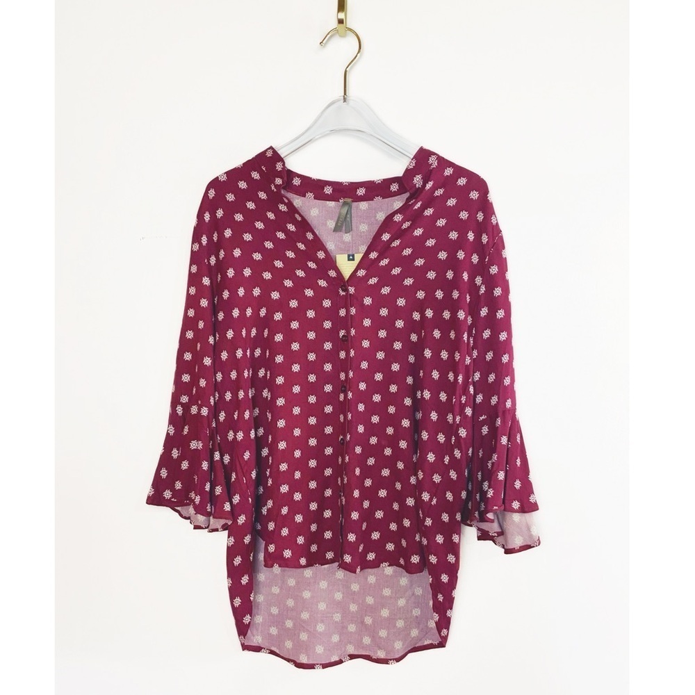 Stetson NWT Wine Western Button Down Blouse - Bell Flare sleeves Womens size XS